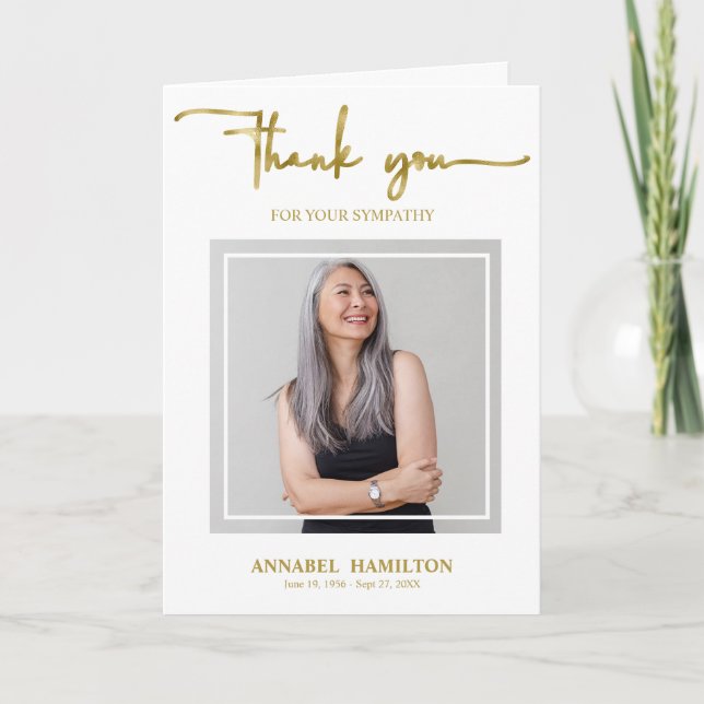 Classic Gold Script Sympathy Thank You Photo Card (Front)