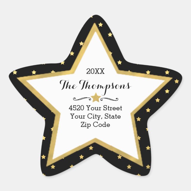 Classic Gold Star Custom Colour Holiday Address Sticker (Front)