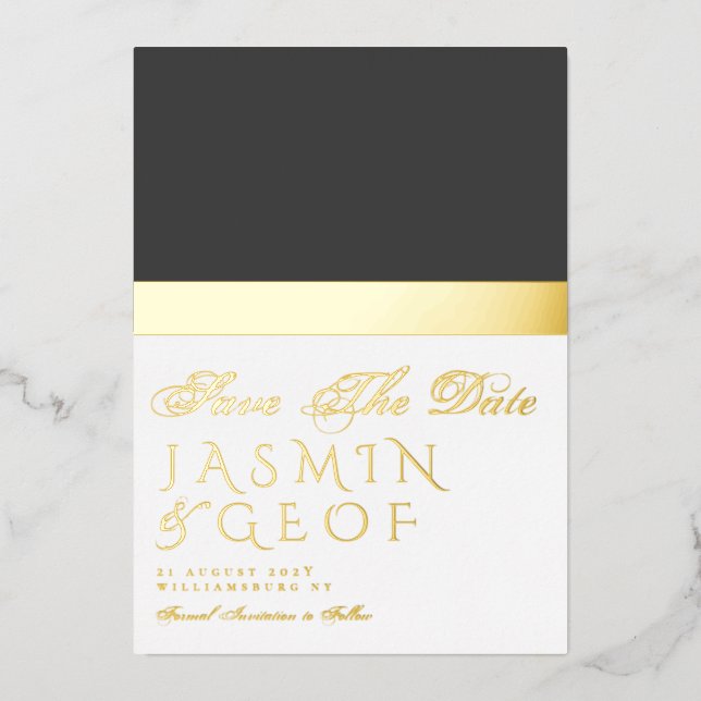 Classic Gold Strip Photo Foil Save The Date (Front)