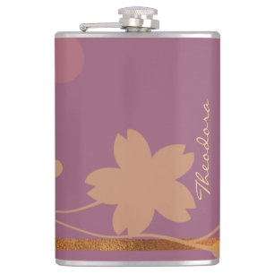 Classic Gold Violet Abstract Floral Hip Flask