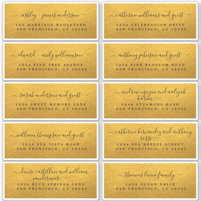Classic Gold Wedding Guest Address Labels (Front)
