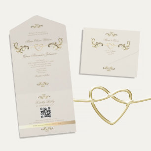 Classic Gold Wedding QR Code All In One Invitation