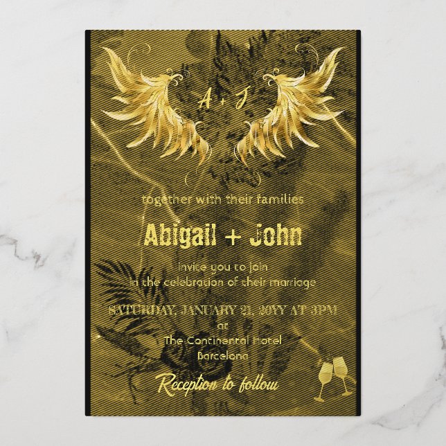 Classic Gold Wing dried leaf minimalist wedding (Front)