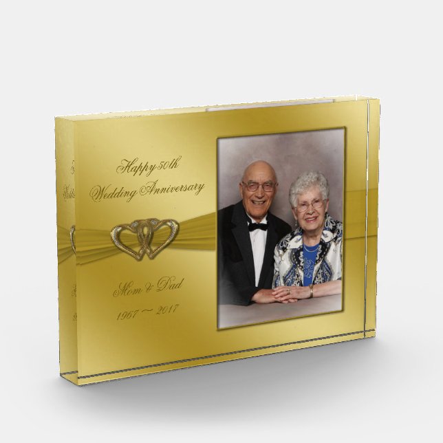 Classic Golden 50th Anniversary Photo Acrylic Awar (Left)