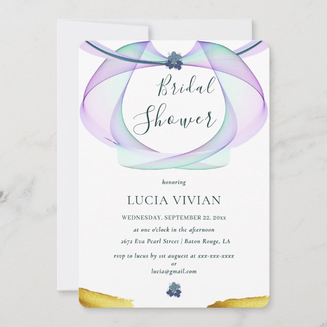 Classic Golden And Purple Floral Bridal Shower Invitation (Front)