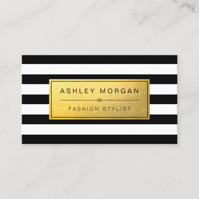 Classic Golden Label with Black White Stripes Business Card (Front)