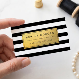 Classic Golden Label with Black White Stripes Business Card