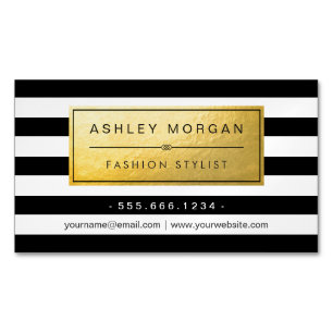 Classic Golden Label with Black White Stripes Magnetic Business Card