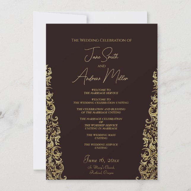 Classic Golden Maroon Wedding Invitation (Front)