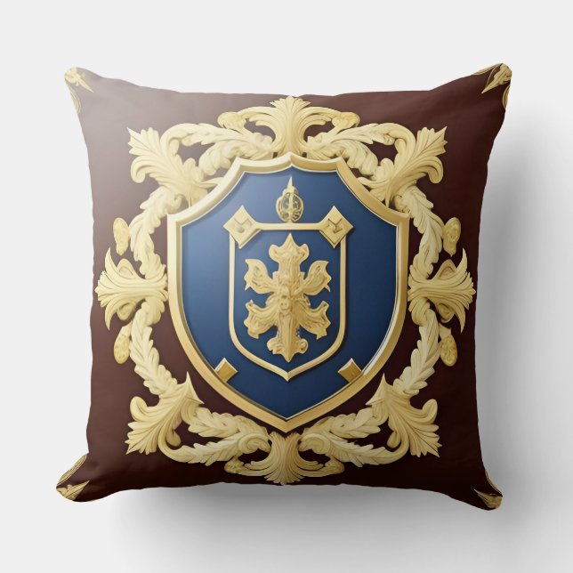 Classic Golden Ornamental Crest with Shield Cushion (Front)