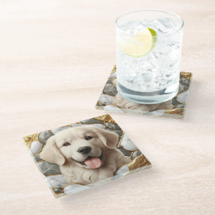 Classic Golden Retriever Marble Harmony Glass Coaster