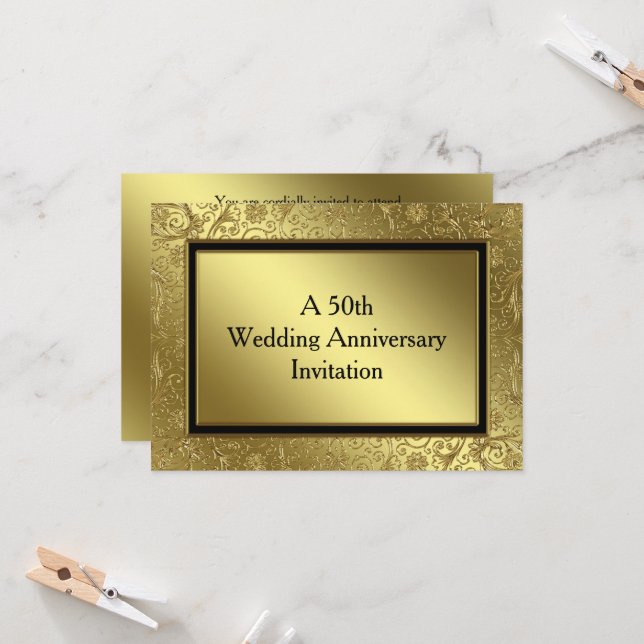 Classic Golden Wedding Anniversary 4.5x6.25 Invite (Front/Back In Situ)