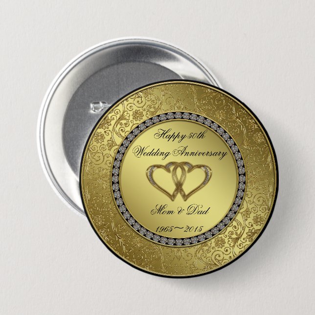Classic Golden Wedding Anniversary Button (Front & Back)