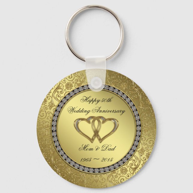 Classic Golden Wedding Anniversary Key Chain (Front)