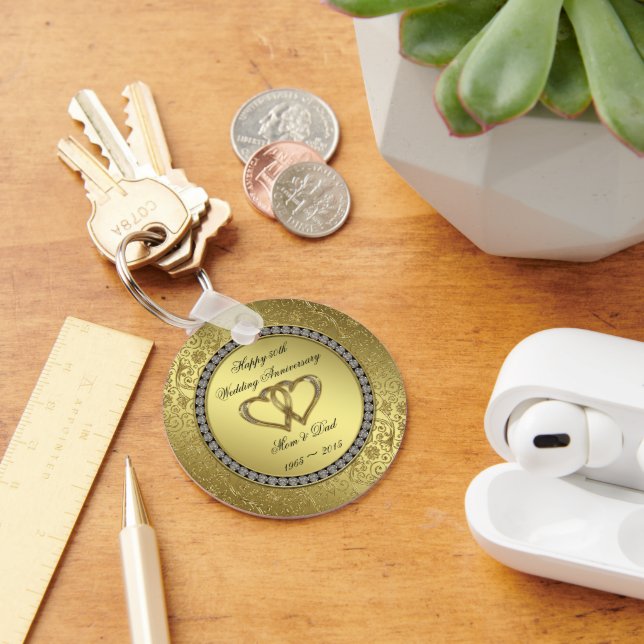 Classic Golden Wedding Anniversary Key Chain (Desk)