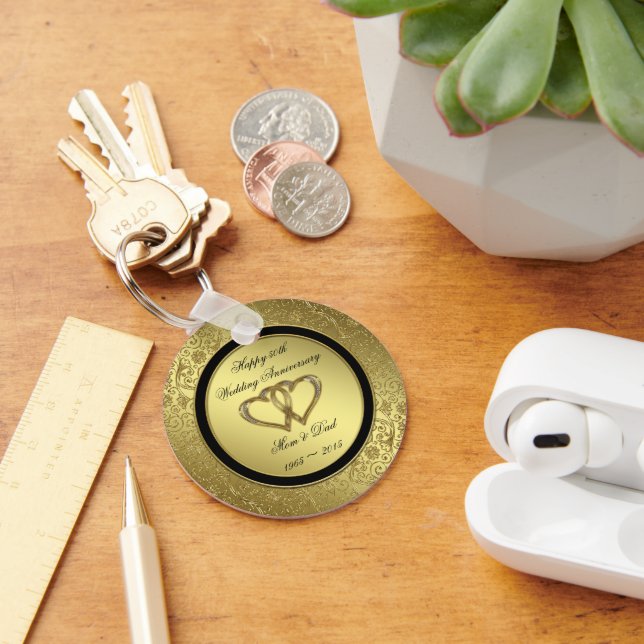 Classic Golden Wedding Anniversary Key Chain (Desk)