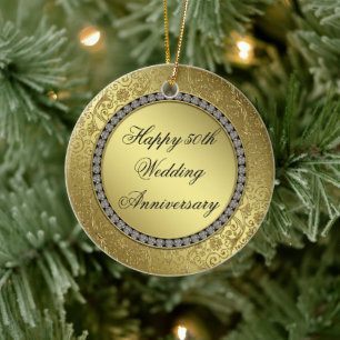 Classic Golden Wedding Anniversary Round Ornament