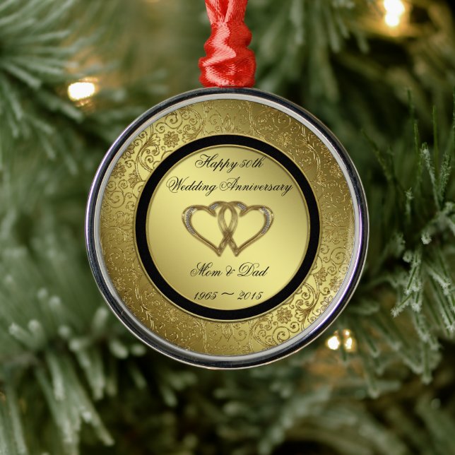 Classic Golden Wedding Anniversary Round Ornament (Tree)