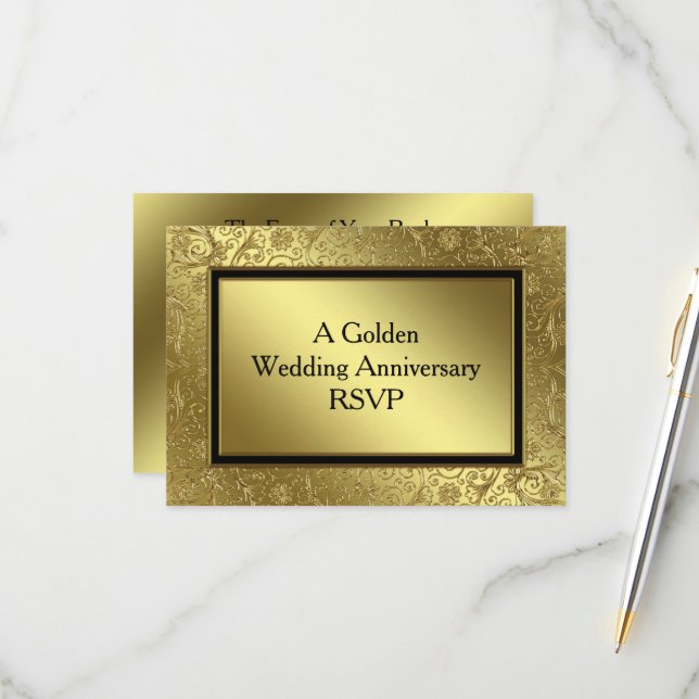 Classic Golden Wedding Anniversary RSVP Card (Front/Back In Situ)