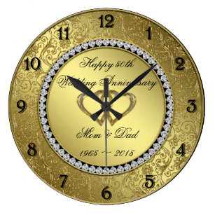 Classic Golden Wedding Anniversary Wall Clock