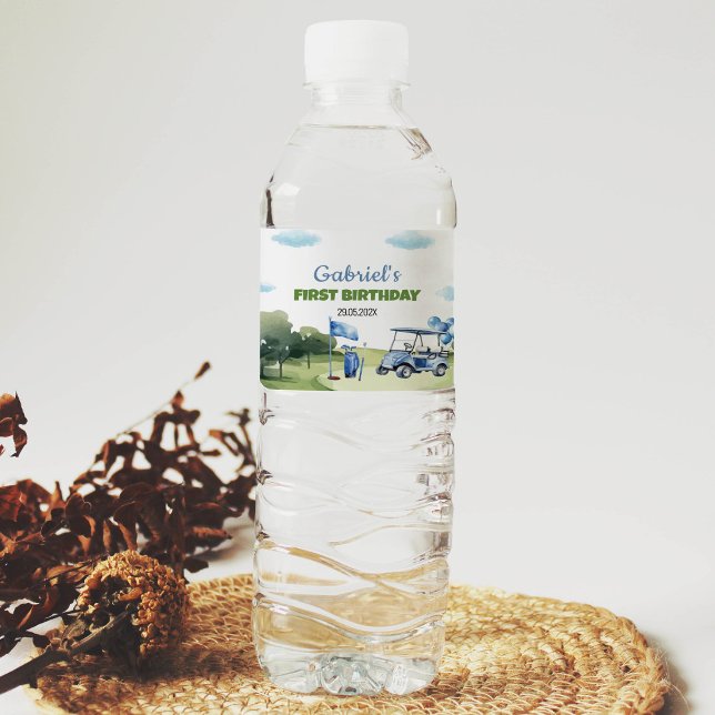 Classic Golf Birthday Party Water Bottle Label (Creator Uploaded)