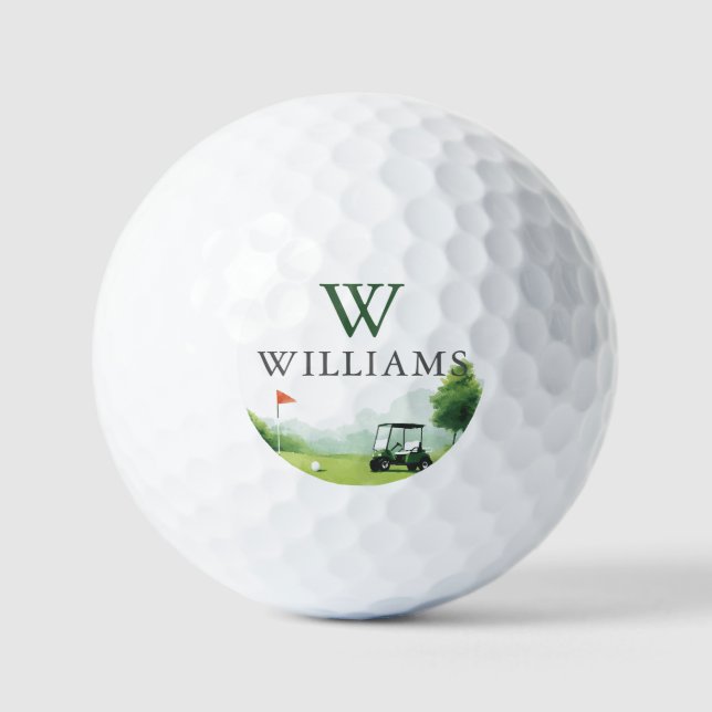 Classic Golf Buggy Custom Name Monogram Balls (Front)