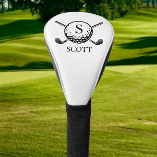 Classic Golf Clubs Monogram Name Black White Golf Head Cover
