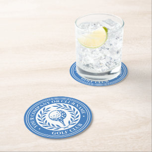 Classic Golf Paper Coaster Set Custom Name Blue