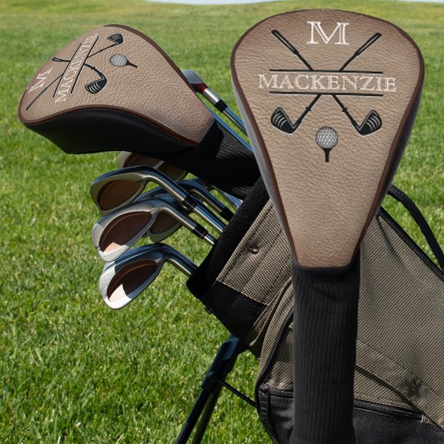 Classic Golf Player Monogram Brown Golf Head Cover (Creator Uploaded)