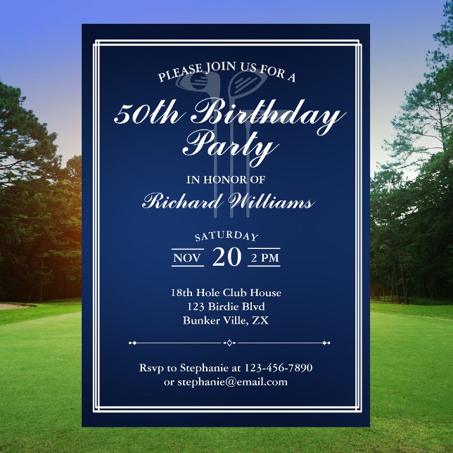 Classic Golf Theme Blue White 50th Birthday Invitation (Creator Uploaded)
