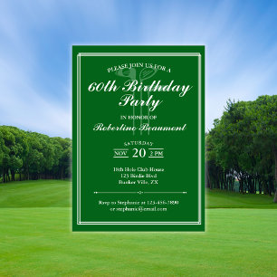 Classic Golf Theme Green White 60th Birthday Invit Invitation