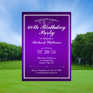 Classic Golf Theme Purple White 60th Birthday Invitation
