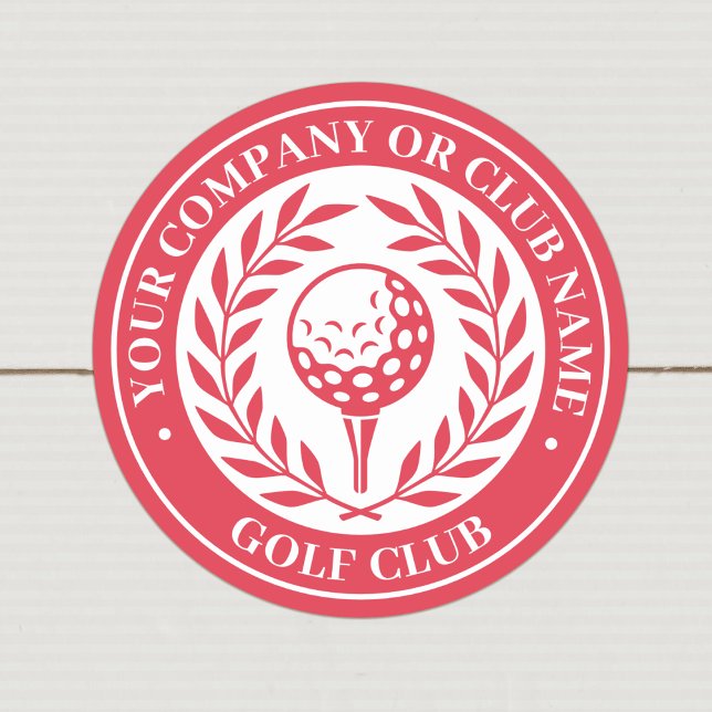 Classic Golf Victory Wreath Custom Name Red Round Sticker (Creator Uploaded)