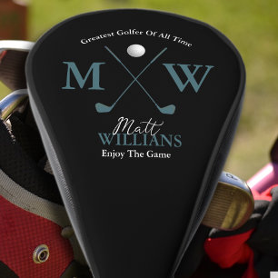 Classic Golfer Monogram Custom Classy Black Golf Head Cover
