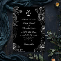 Classic Gothic Black Monogram Moon Crest Wedding