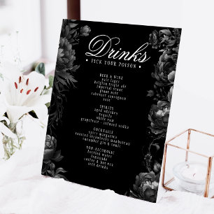 Classic Gothic Black Wedding Drinks Menu Pedestal Sign