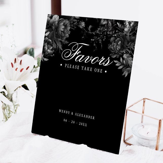 Classic Gothic Black Wedding Favours Pedestal Sign (Creator Uploaded)