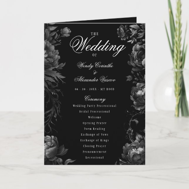 Classic Gothic Black Wedding Folded Program (Front)