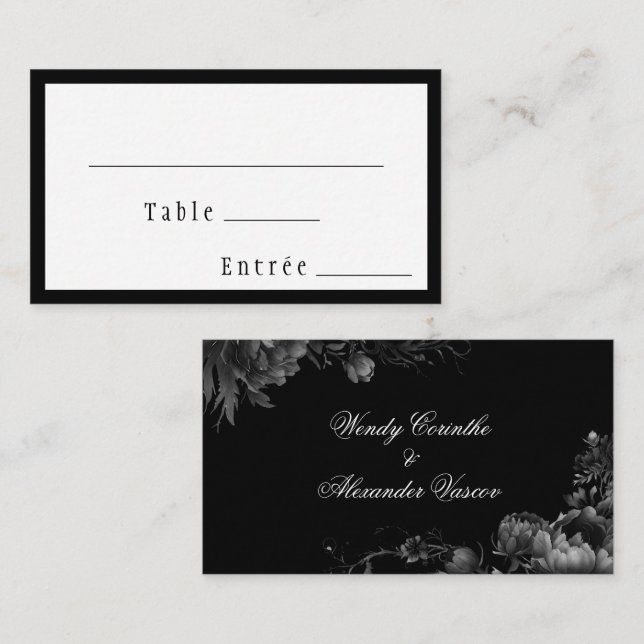 Classic Gothic Black Wedding Menu Choice Flat Place Card (Front/Back)