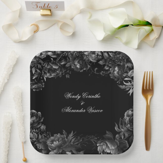 Classic Gothic Black Wedding Paper Plates (Wedding)
