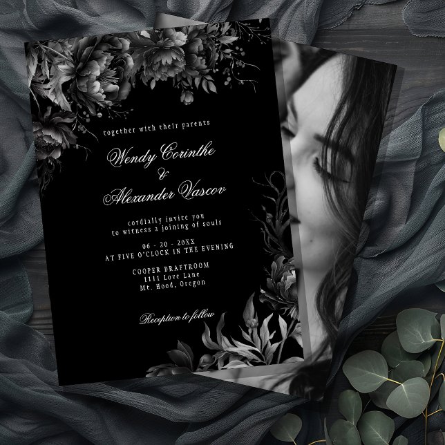 Classic Gothic Black Wedding Photo Invitation (Creator Uploaded)