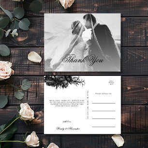 Classic Gothic Black Wedding Photo Thank You Postcard