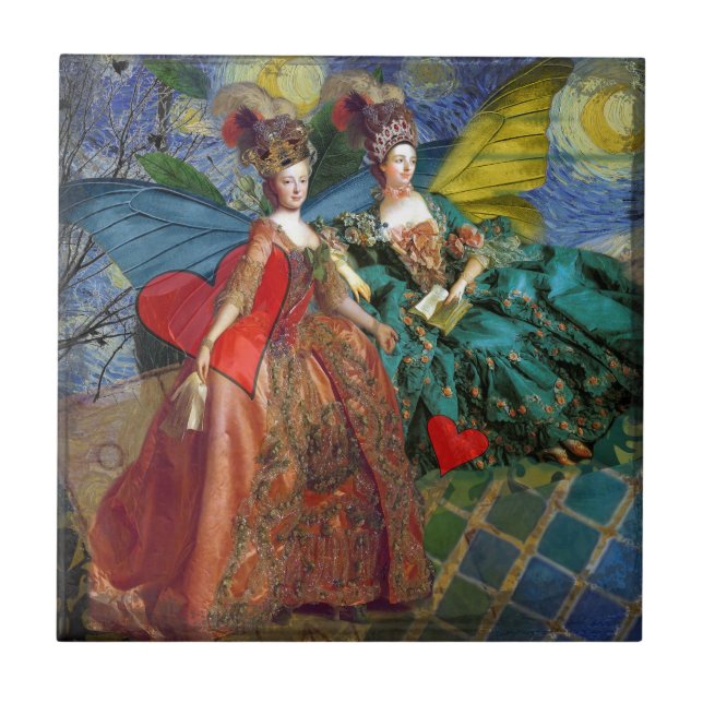 Classic Gothic Gemini Whimsical Butterfly Woman Ceramic Tile (Front)