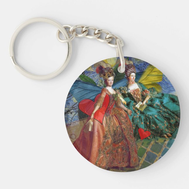 Classic Gothic Gemini Whimsical Butterfly Woman Key Ring (Front)