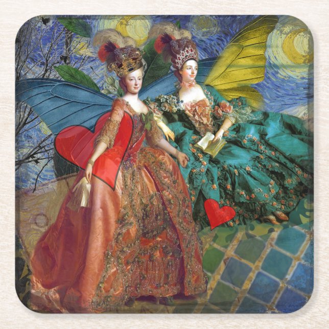 Classic Gothic Gemini Whimsical Butterfly Woman Square Paper Coaster (Front)