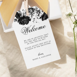 Classic Gothic White Destination Wedding Welcome Gift Tags