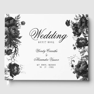 Classic Gothic White Monogram Crest Wedding Guest Book
