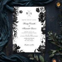 Classic Gothic White Monogram Moon Crest Wedding