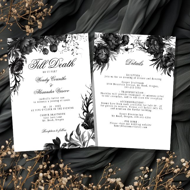 Classic Gothic White 'Till Death Wedding Details Invitation (Creator Uploaded)