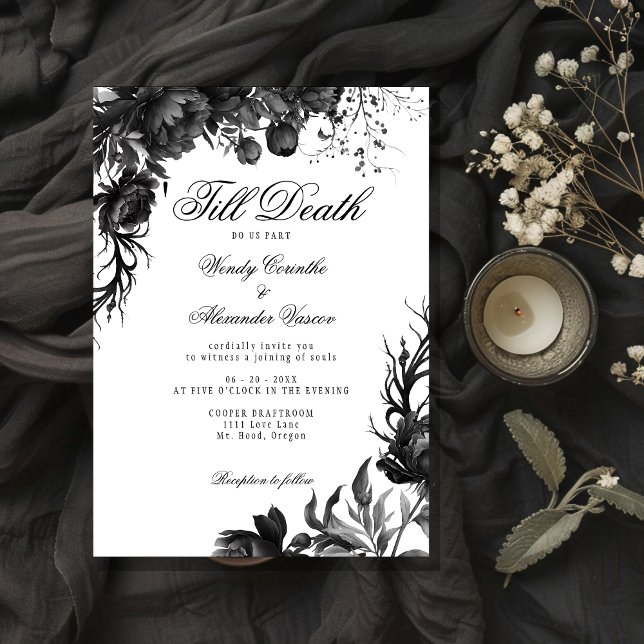 Classic Gothic White 'Till Death Wedding Invitation (Creator Uploaded)